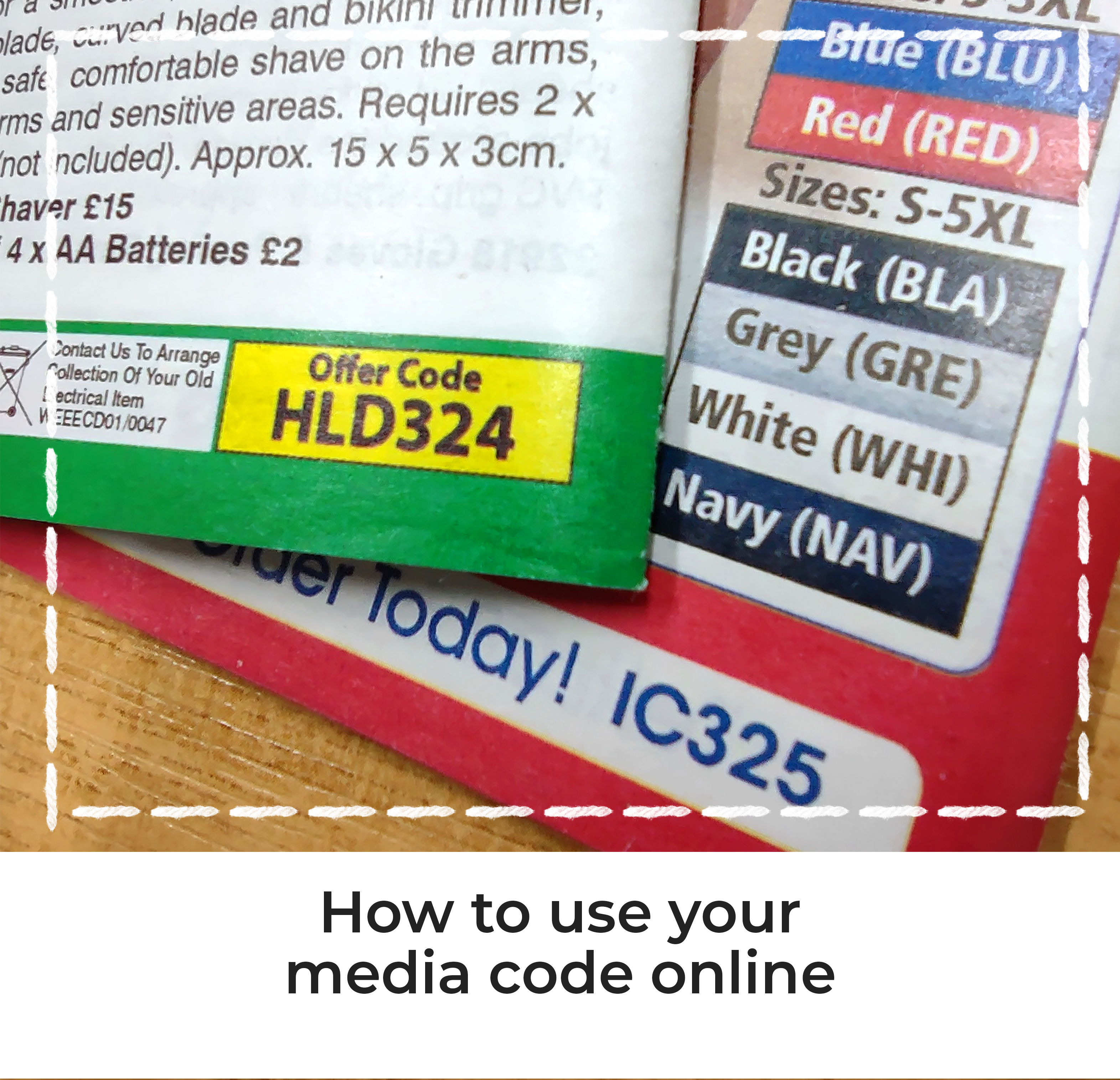 Reverse of catalogue showing media code